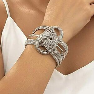 Womens Wide Chunky Cuff Bracelets Silver Cuffs Bangle Hollow Out Adjustable
